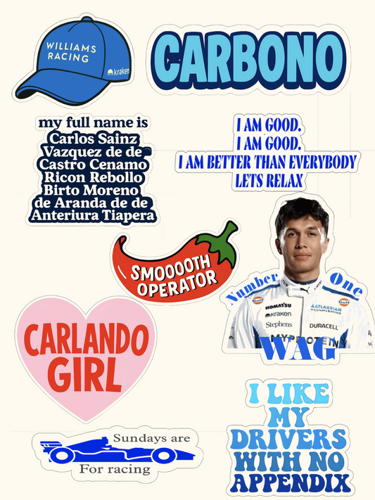 Williams Stickers | Williams F1 Team Sticker Pack | Funny F1 Stickers | Williams Merch |