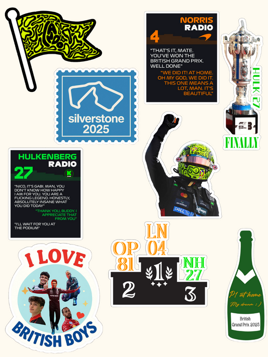 Silverstone Stickers | Silverstone 2025 Sticker Pack | Funny F1 Stickers | F1 Merch |