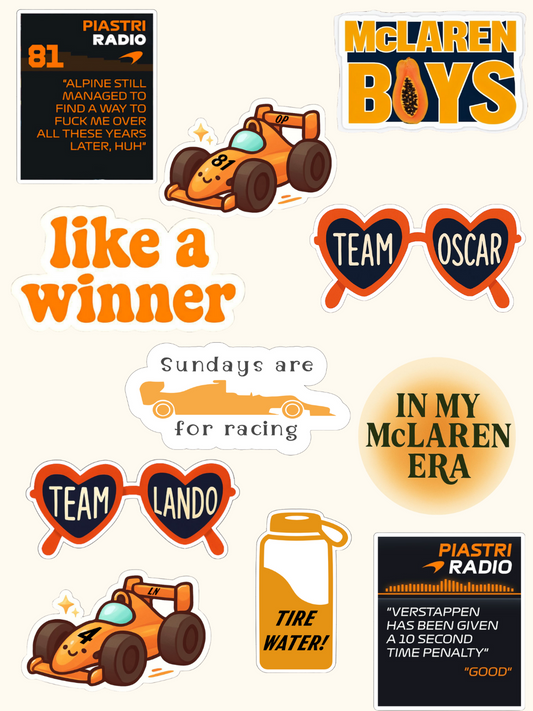 McLaren Stickers | McLaren Team Sticker Pack | Funny F1 Stickers | McLaren Merch |